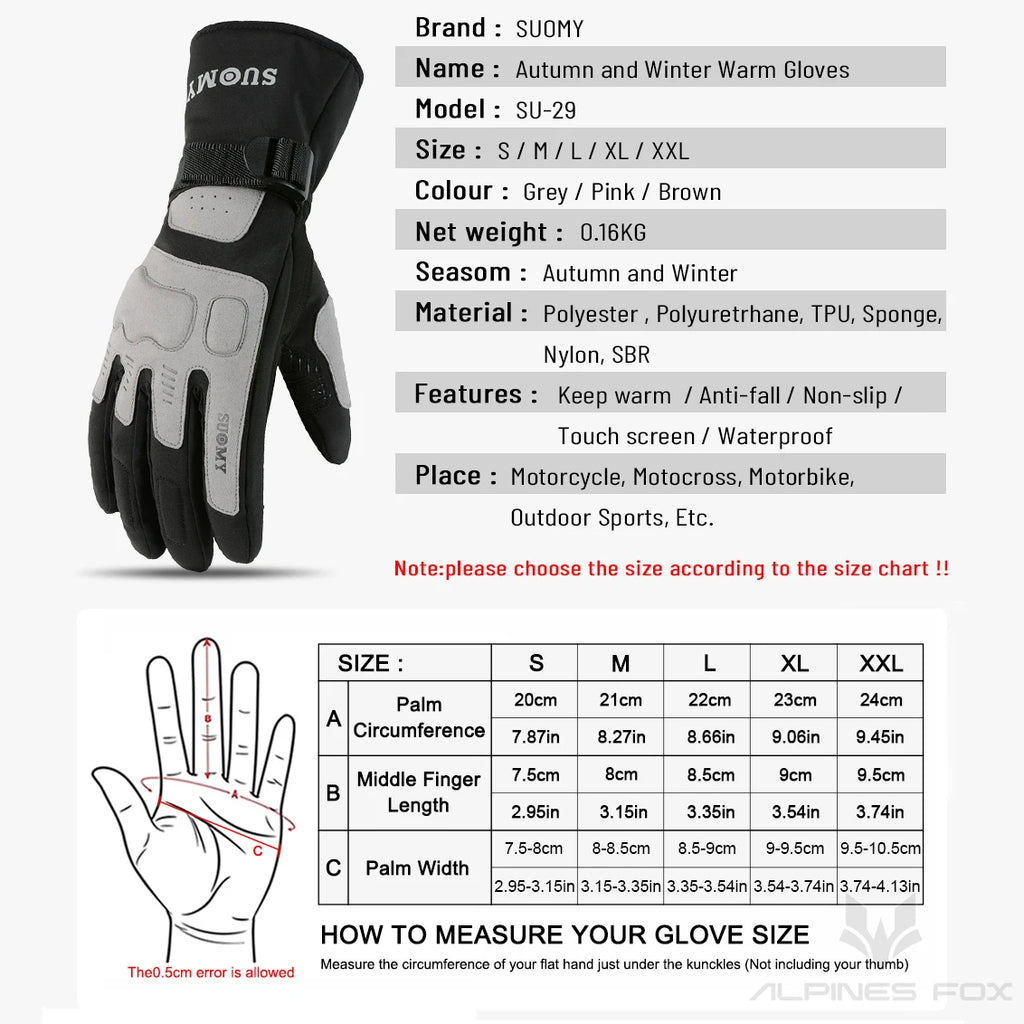 SUOMY Motorcycle Gloves Waterproof Guantes Men Women Motorbike Riding Gloves Windproof Touch Screen Moto Motocross Gloves Winter