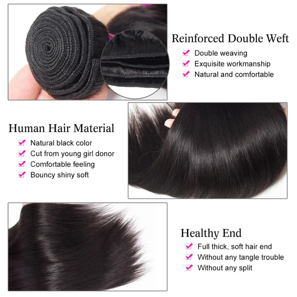 8-32 Inch Bone Straight Human Hair Weave Bundles 12A Brazilian Natural Color Remy Human Hair Extension 1/3/4 Bundles Weft