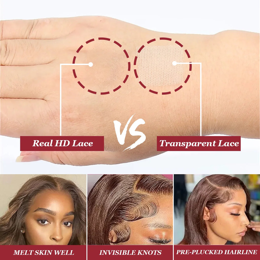 40 Inch #4 Chocolate Brown 200% Density Body Wave 13*4 13*6 HD Transparent Lace Frontal Wig Brazilian Human Hair Wigs For Women