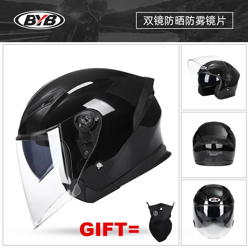Free Gift Motorcycle Helmet Half Face DOT Motorbike Helmet Electric Safety Double Visor Dual  Lens Helmet Moto Casque For Adults