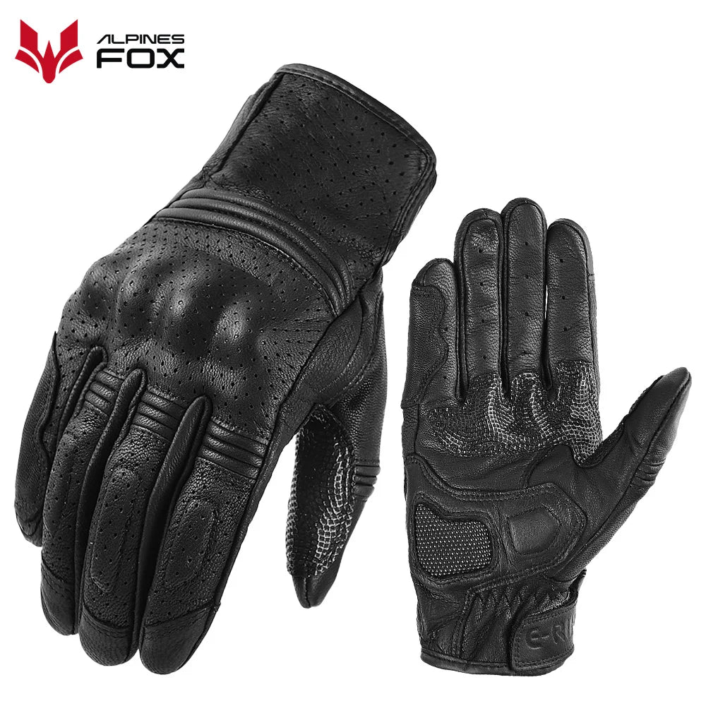 Retro Motorcycle Leather Gloves Perforated Summer Breathable Touch Screen Motobike Cycling Accessories Full Finger Protective