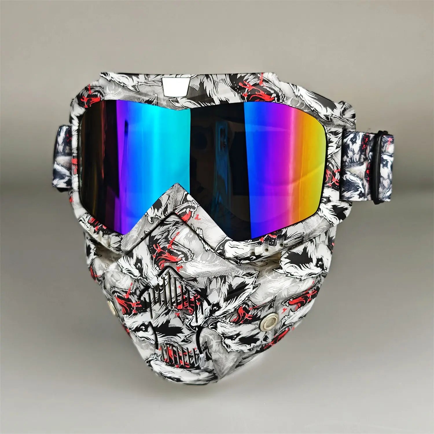 Motorcycle Glasses Riding Glases with Removable Face Mask, Removable Anti-fog Glasses, Mouth Filter, Adjustable Anti-slip Strap