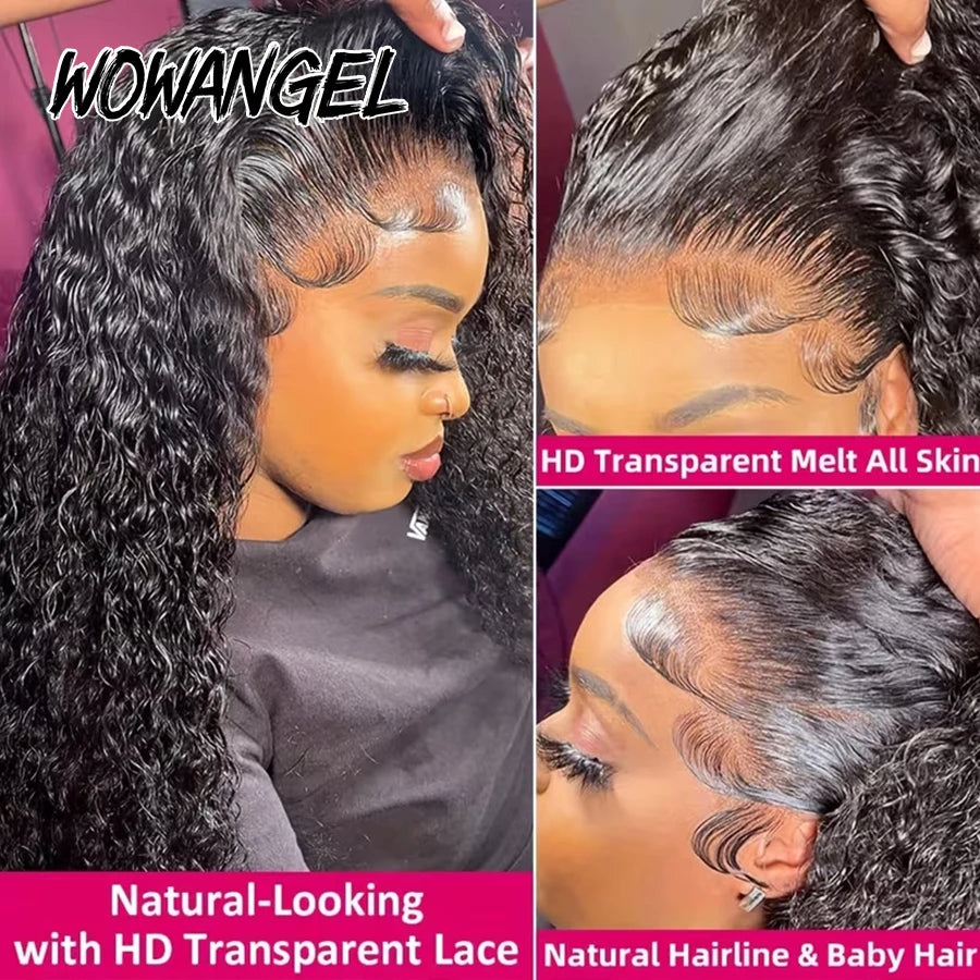 WOWANGEL 250 Density Curly Wigs 13x6 HD Lace Frontal Wig 100% Human Hair Pre Plucked Water Wave Wigs For Women Brazilian Hair