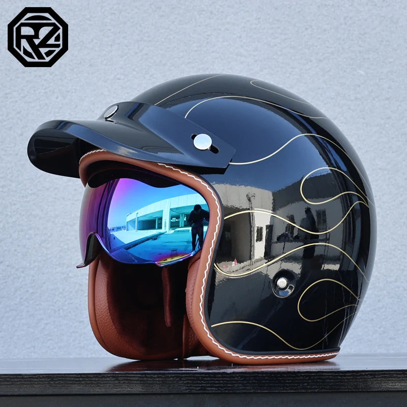 ORZ adult motorcycle helmet retro cruise 3/4 motorcycle half helmet with sun visor DOT approved