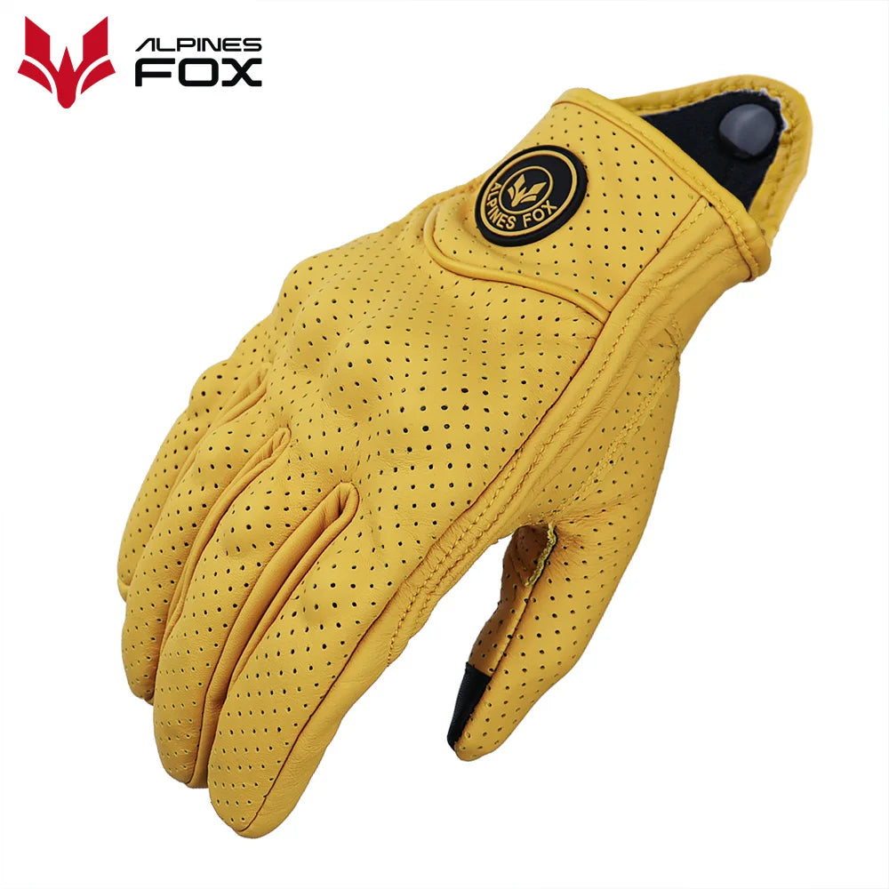 Retro Pursuit Perforated Real Leather Motorcycle Gloves Summer Moto Motocross Breathable Motorbike Gloves Protective Gears