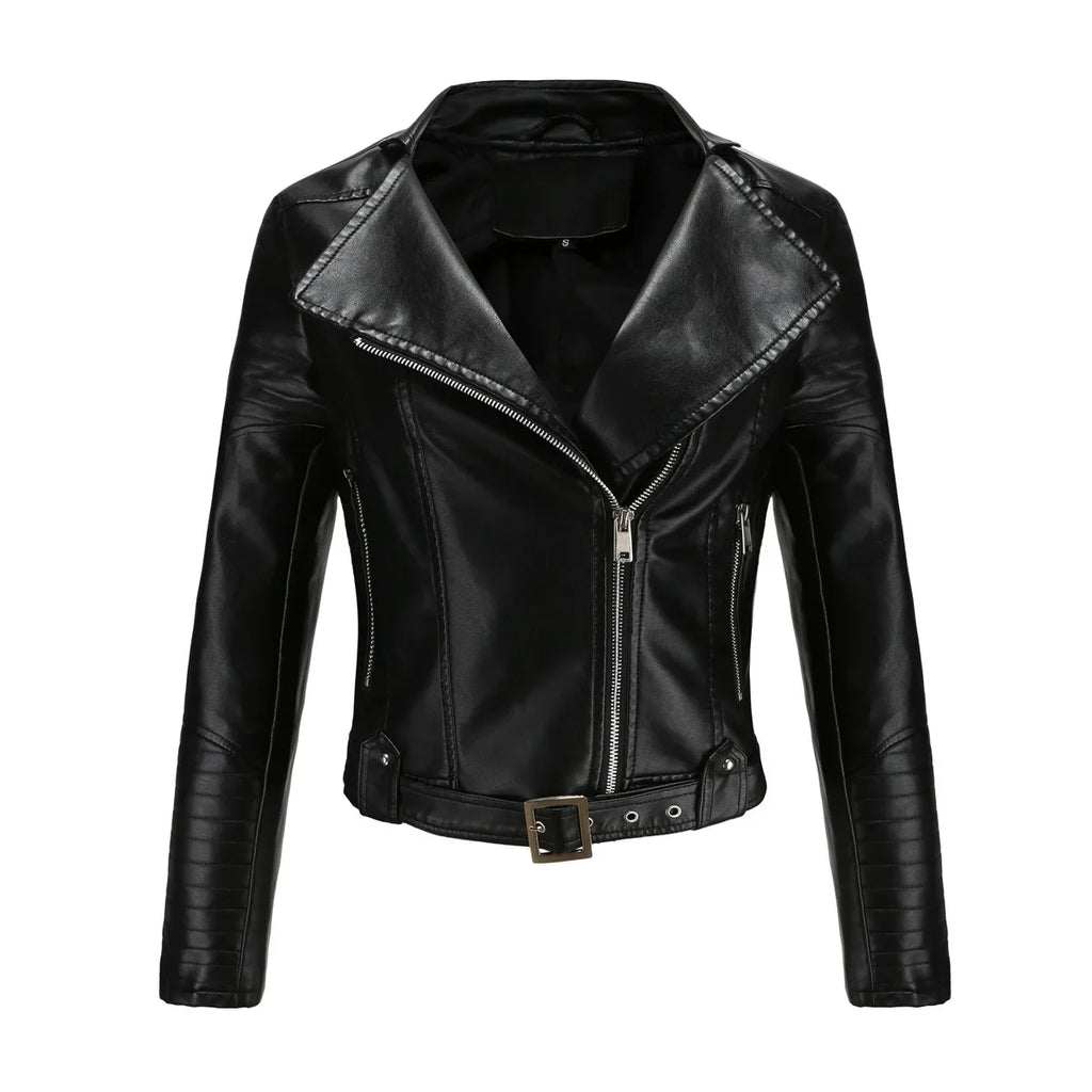 black high-quality clothing Leather coat spring women leather jacket slim motorcycle clothing Zipper fashion jackets and coats