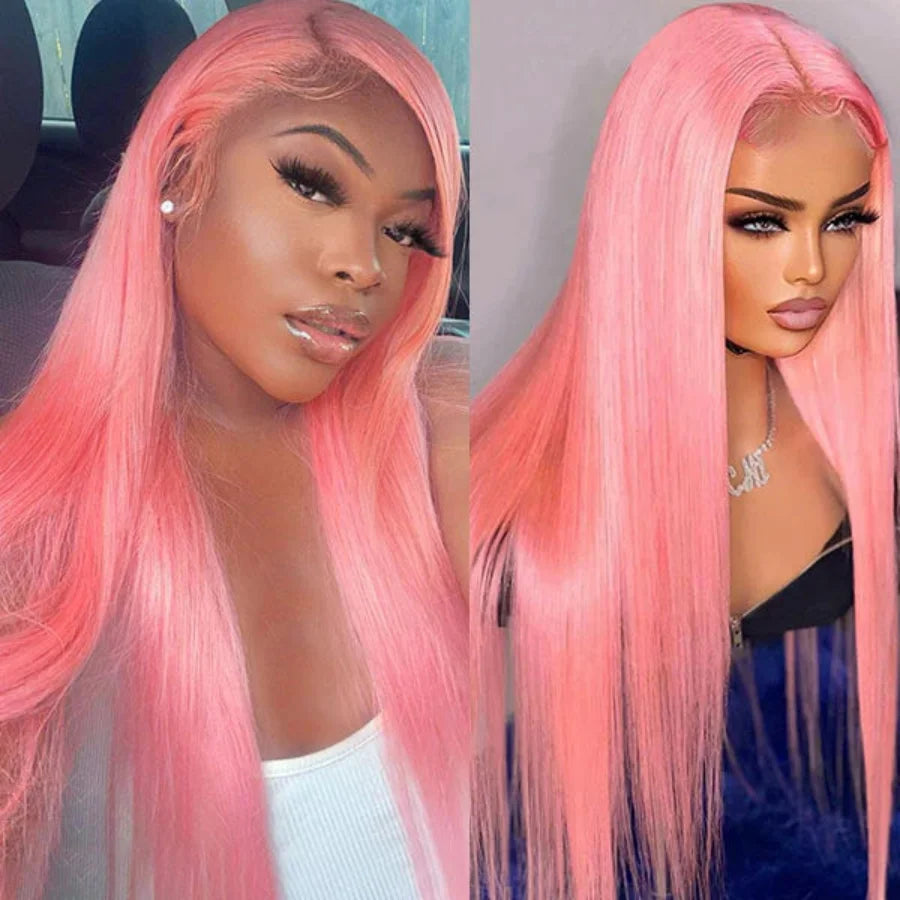 13x6 Pink Wig Lace Frontal Human Hair Wig Brazilian 13x4 HD Lace Front Wigs Pre Plucked Pre Bleached Bone Straight Colored Wigs
