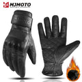 Retro Winter Motorcycle Leather Gloves with Certified Lined with Fleece for Warmth Protective Anti-fall Touch Motocross Gloves