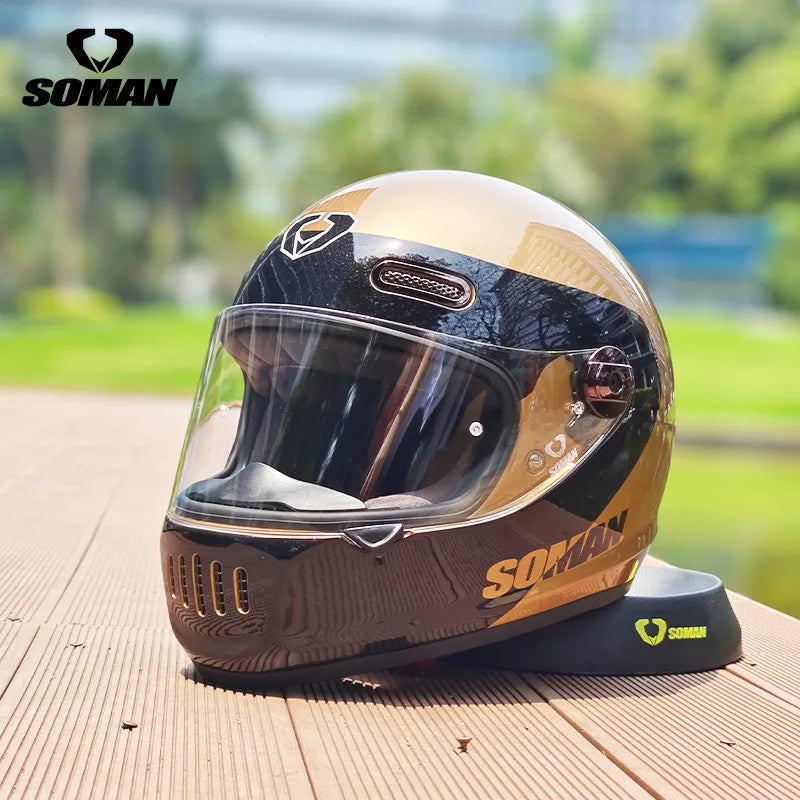 SOMAN Motorcycle Helmet Retro DOT Certification Full Face Helmet Riding Personalized Motorcycle Safety Helmet Casco Moto Casque