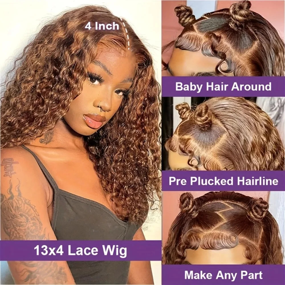 250% Density Omber Deep Wave Human Hair Wig 13x4 HD Lace Pre-Plucked Wet Wave Bob Wig Natural Look for Daily & Special Occasions