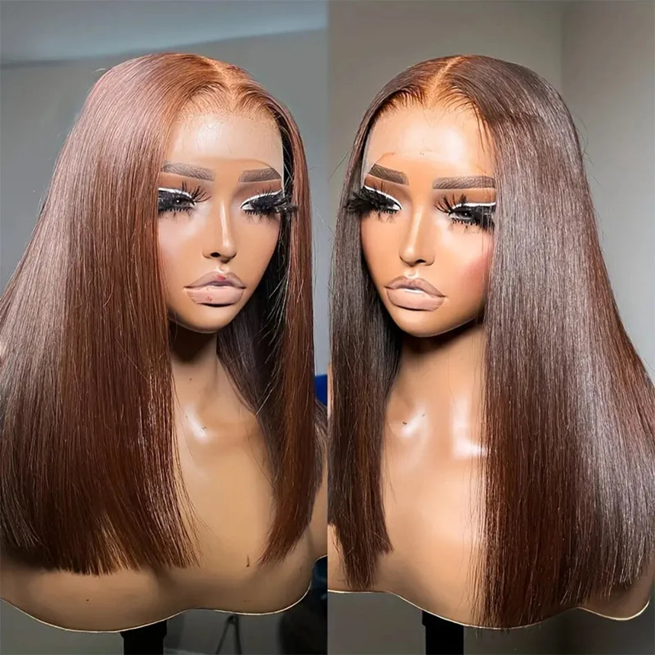 Chocolate Brown 13x4 Lace Frontal Human Hair Wigs Transparent Lace Front Wigs Short Bob Wig Glueless Remy Straight Natural Wig