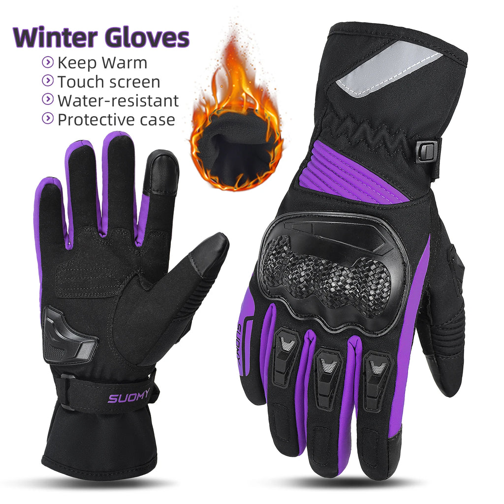 SUOMY Winter Motorcycle Gloves Lady Pink/Purple Windproof Waterproof Biker Gloves Touch Screen Warm Riding Gloves For Women