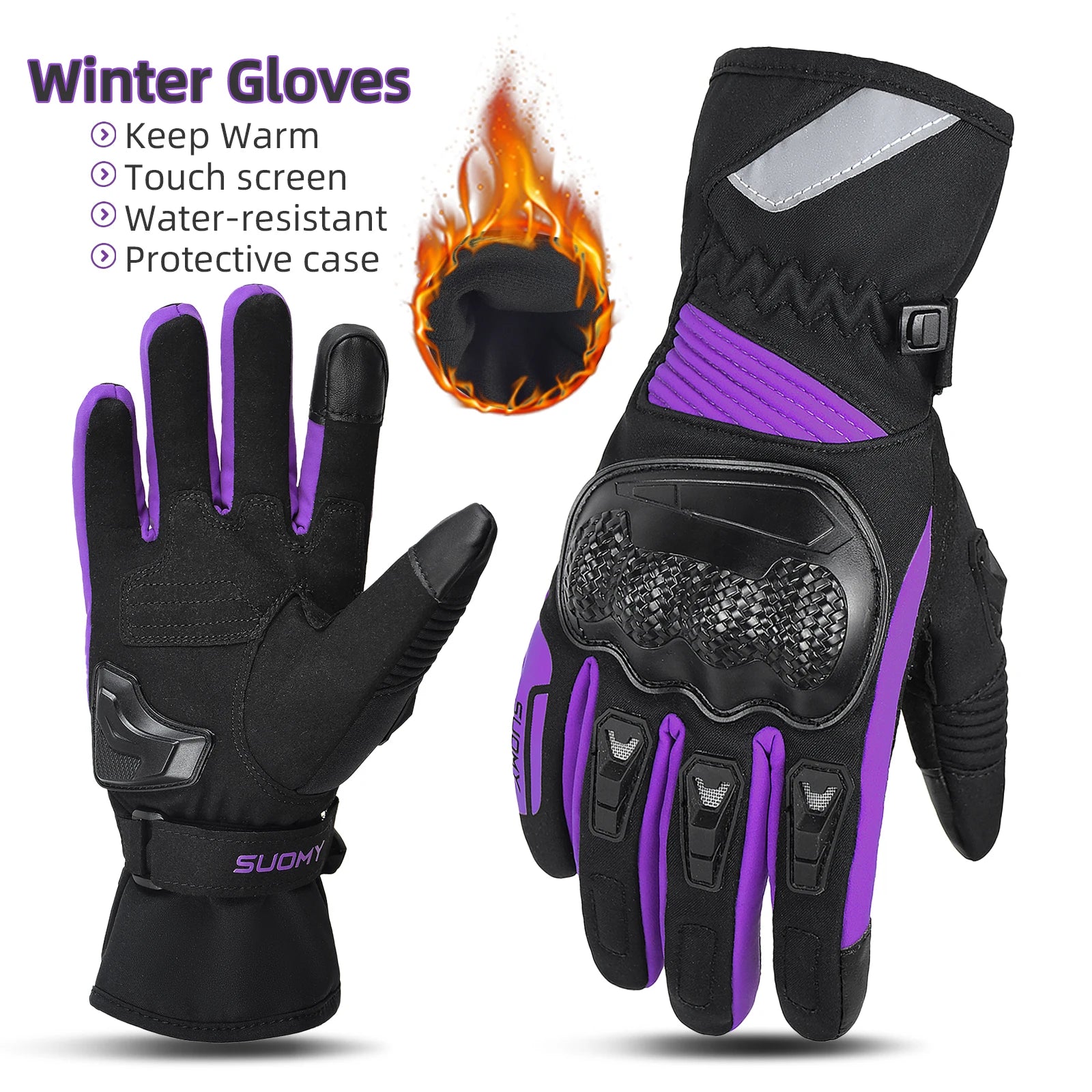 SUOMY Winter Motorcycle Gloves Lady Pink/Purple Windproof Waterproof Biker Gloves Touch Screen Warm Riding Gloves For Women