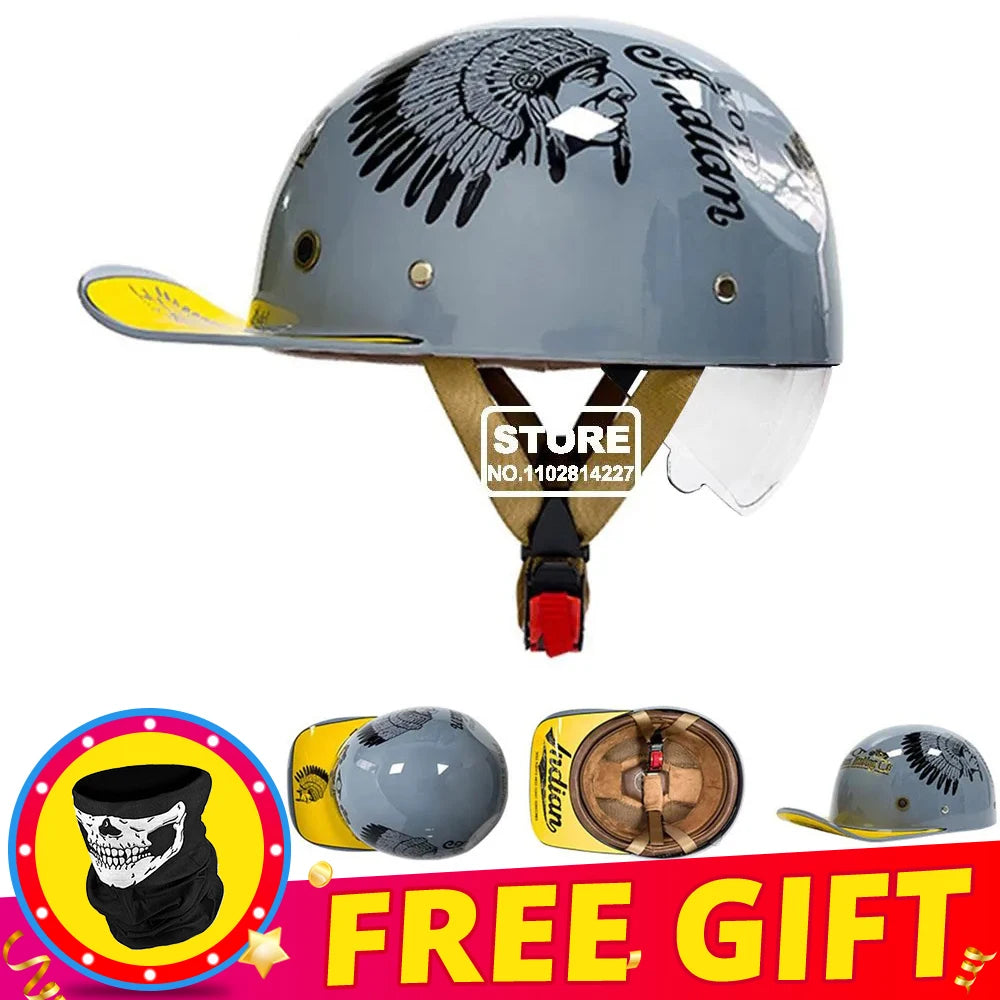 Half Helmet Retro Motorcycle Helmet Men Women Baseball Cap Riding Racing Moto Helmets DOT Certification Protection Cap Vintage