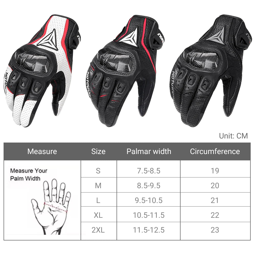 Men Carbon Fiber Motorcycle Gloves Cowhide Leather Moto Motorbike Motocross Gloves Anti-slip Protective Gear