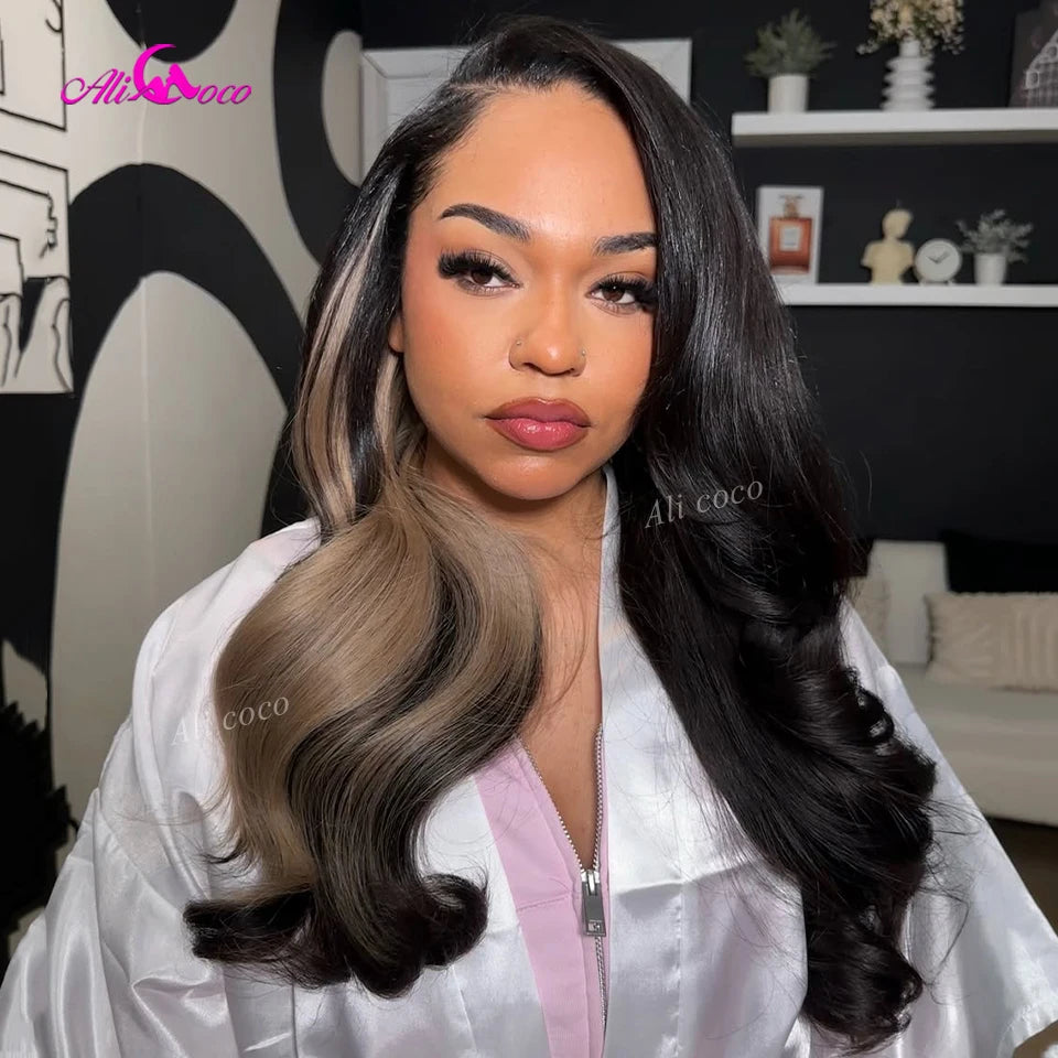 Ash Blonde Highlight Body Wave 13x4 13x6 Lace Frontal Human Hair Wig Brazilian 180 Density Highlight Human Hair Wigs for Women