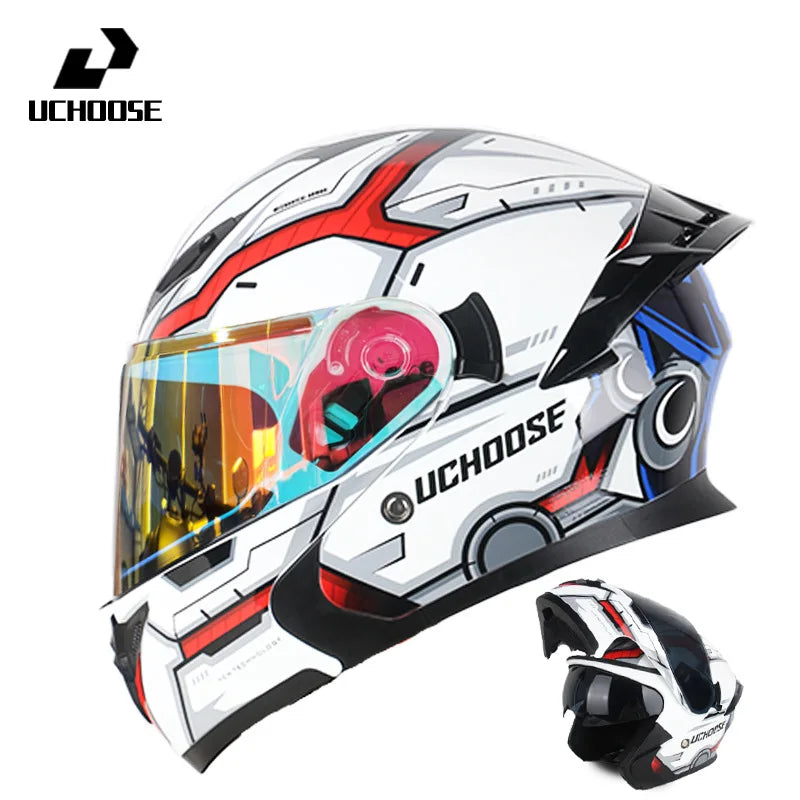 Motorcycle Helmet Dual Lens Cross-section Helmet Outdoor Cycling Flip Up Helmet Capacete Casco Moto with Bluetooth Headphones