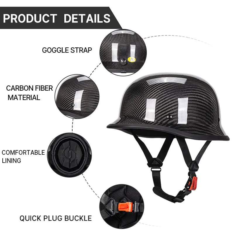 New German Helmet Vintage Forging Matt Black Cruise Motorcycle Pedal Half Helmet Motorcycle Men Women Riding Halley Big Size