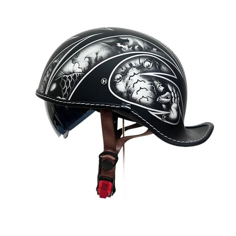 Retro Motorcycle Helmet Casco Moto Half Helmet German Classic Retro Cruise Helmet Capacete De Moto with HD Visors Four Seasons