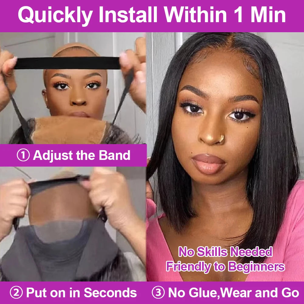 250% Density Bob Wigs Straight Glueless Human Hair Lace Front Wigs 13x4 Short Bob Brazilian Remy Hair Preplucked Lace Front Wigs