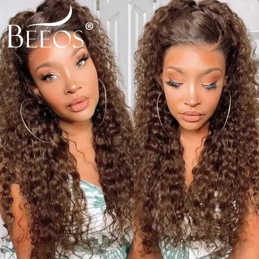250% 13x6 Real HD Lace Frontal Human Hair Wigs Dark Brown Water Wave Wig Melt Skins Colored Pre Plucked For Women Brazilian Hair