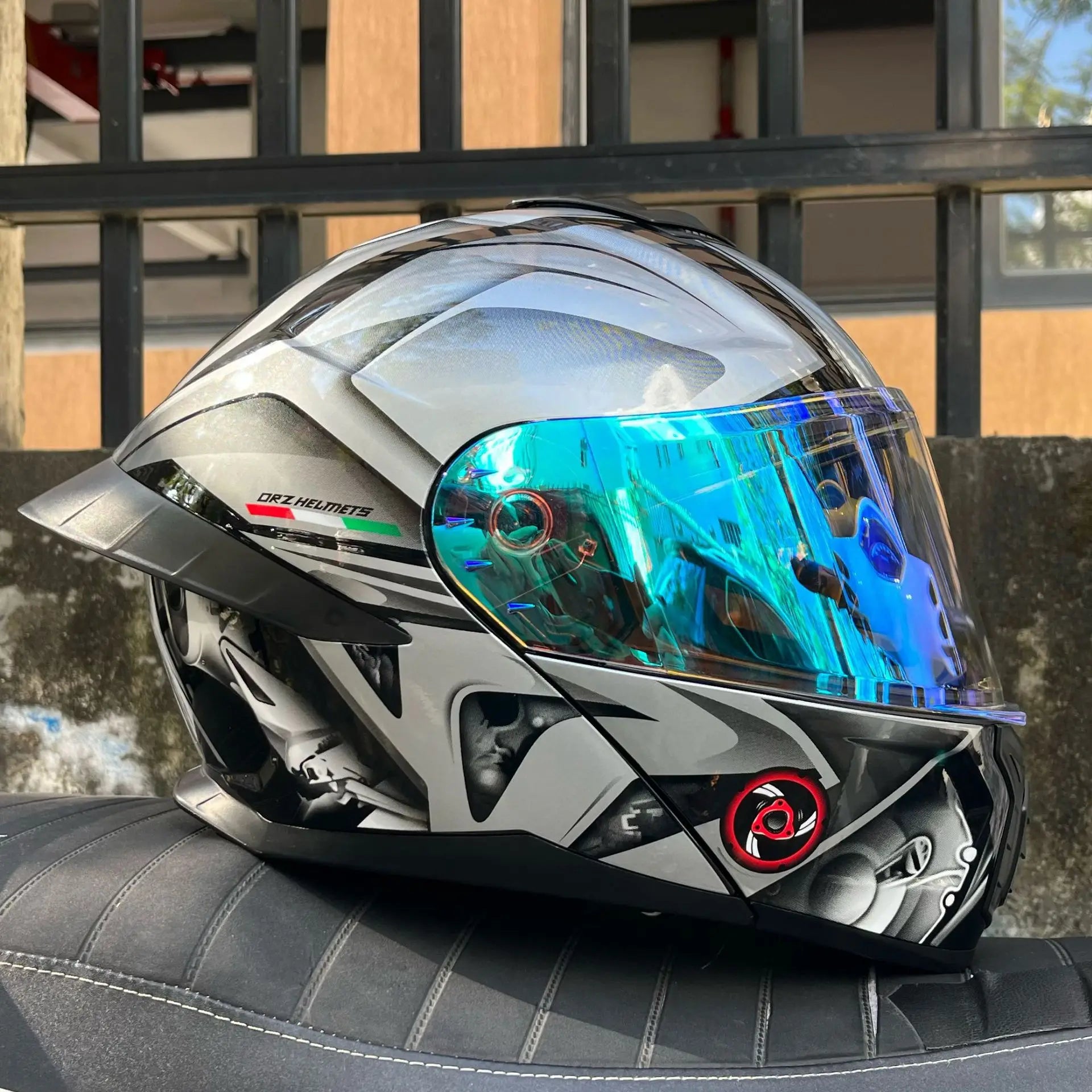 ORZ Motorcycle Helmet Dual Visor Modular Flip Up Full Face Helmet Cascos Para Moto Motocross Night Vision Lens DOT Approved