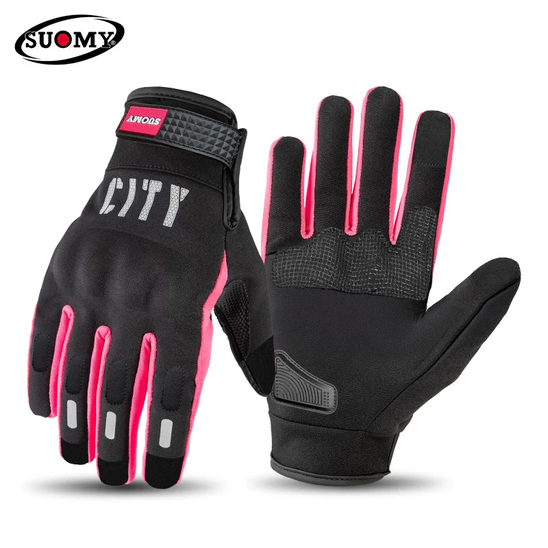 Autumn Winter Warm Windproof Men Women Ultra Thin SUOMY Motorcycle Riding Gloves Comfortable Anti-fall Black/Pink Moto Gloves