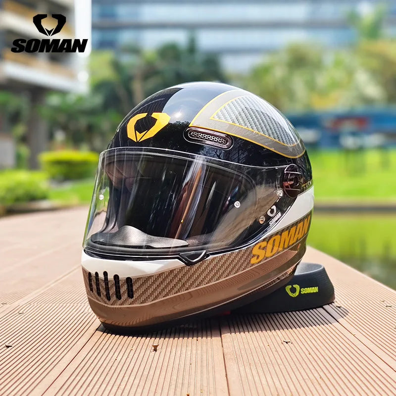 SOMAN Motorcycle Helmet Retro DOT Certification Full Face Helmet Riding Personalized Motorcycle Safety Helmet Casco Moto Casque