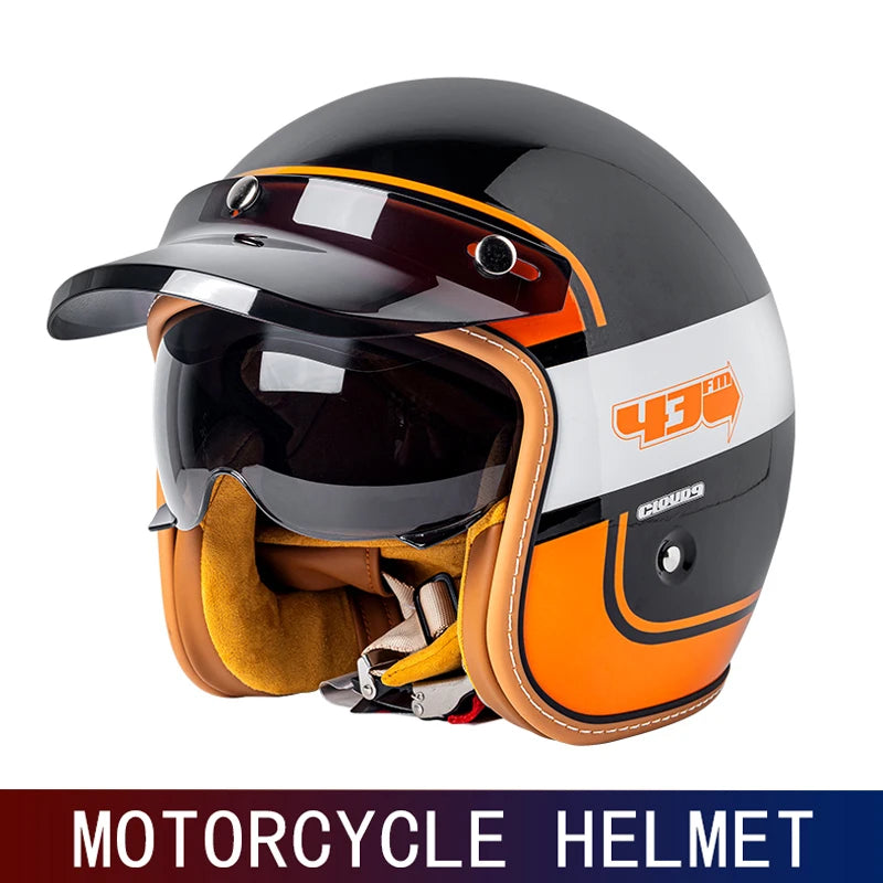 New retro cruise motorcycle helmet for men and women yellow three-quarters helmet 3/4 motorcycle half helmet with sun-shading wi