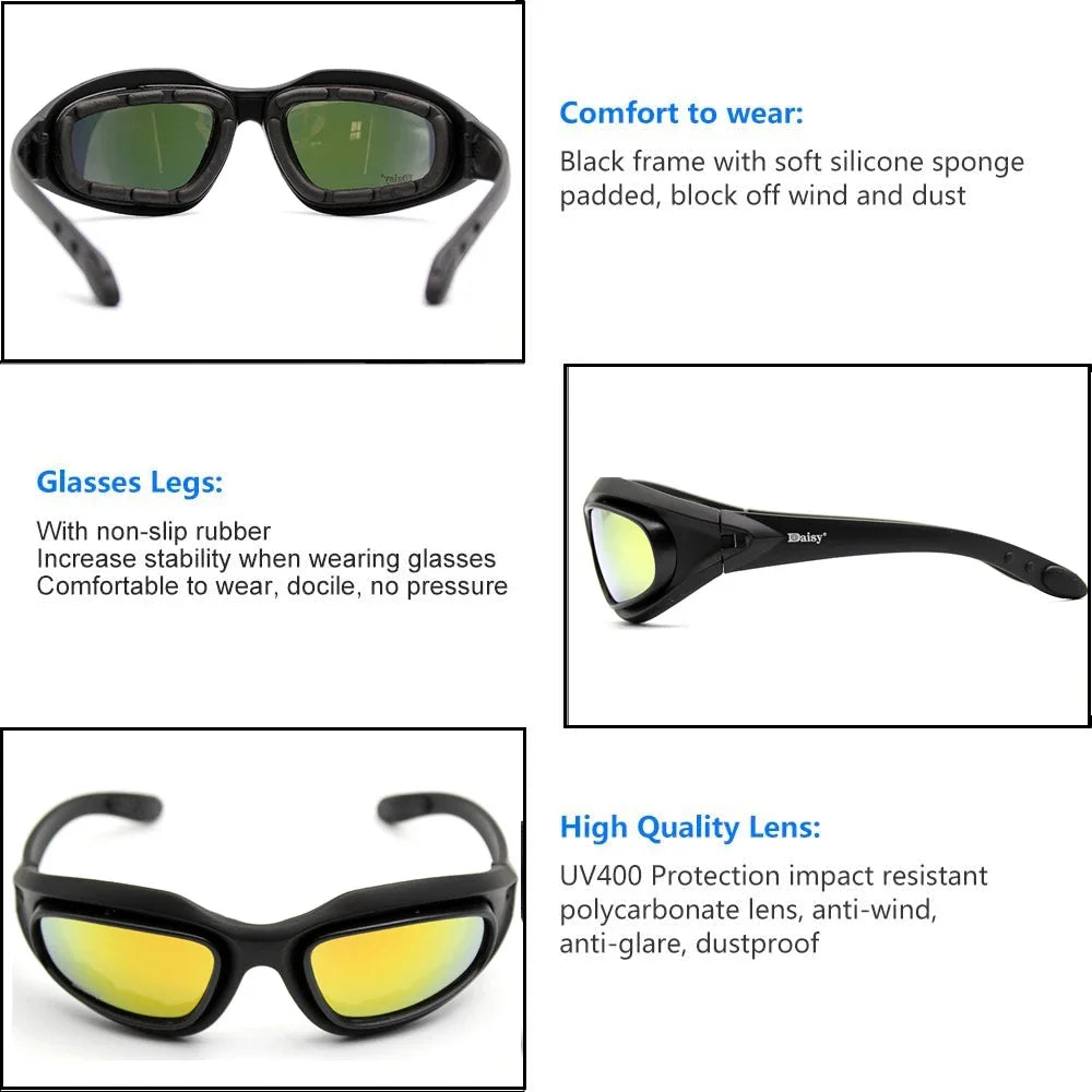 Tactical Polarized Glasses Sunglasses with 4 Lens Kit for Outdoor Sport Motorcycle Riding Hiking Fishing Hunting