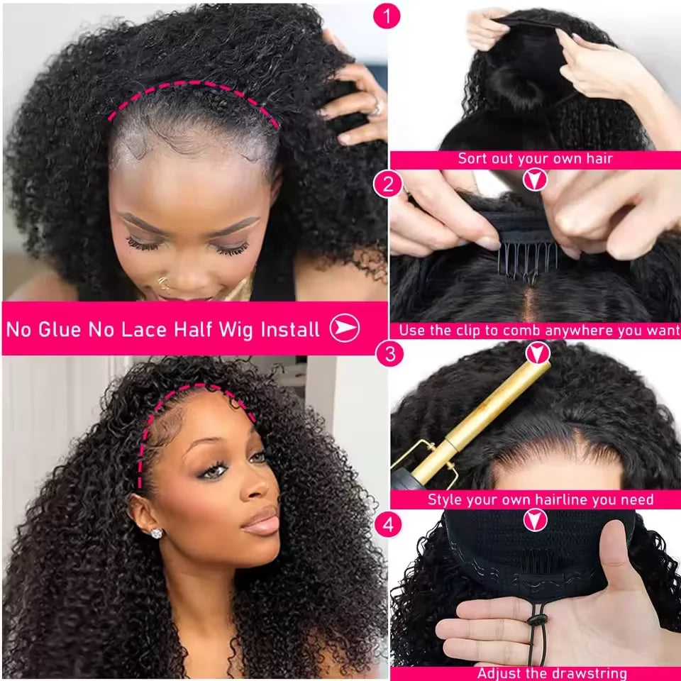 300% Density Burmese Curly Human Hair Wigs For Women Brazilian Glueless Kinky Culry 3 IN 1 Half Wig 100% Human Hair Wigs On Sale