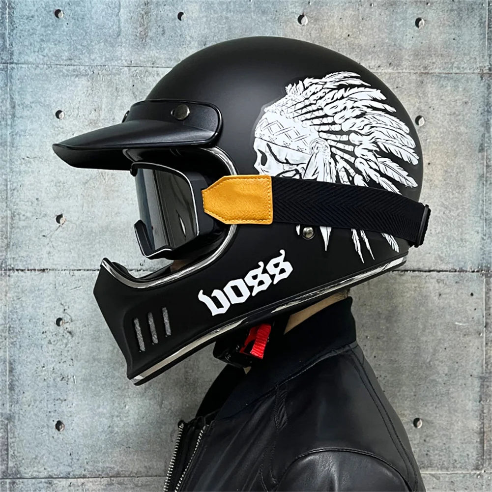 Vintage Full Face Motorcycle Motocross Helmet ABS Shell Lightweight Casque High Quality Casco Moto Four Seasons Cruise