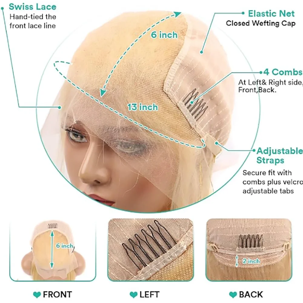 Short Bob Wig 200 Density 613 Honey Blonde Color Straight 13x6 HD Lace Frontal Human Hair Wigs For Women Pre Plucked 8-14 Inch