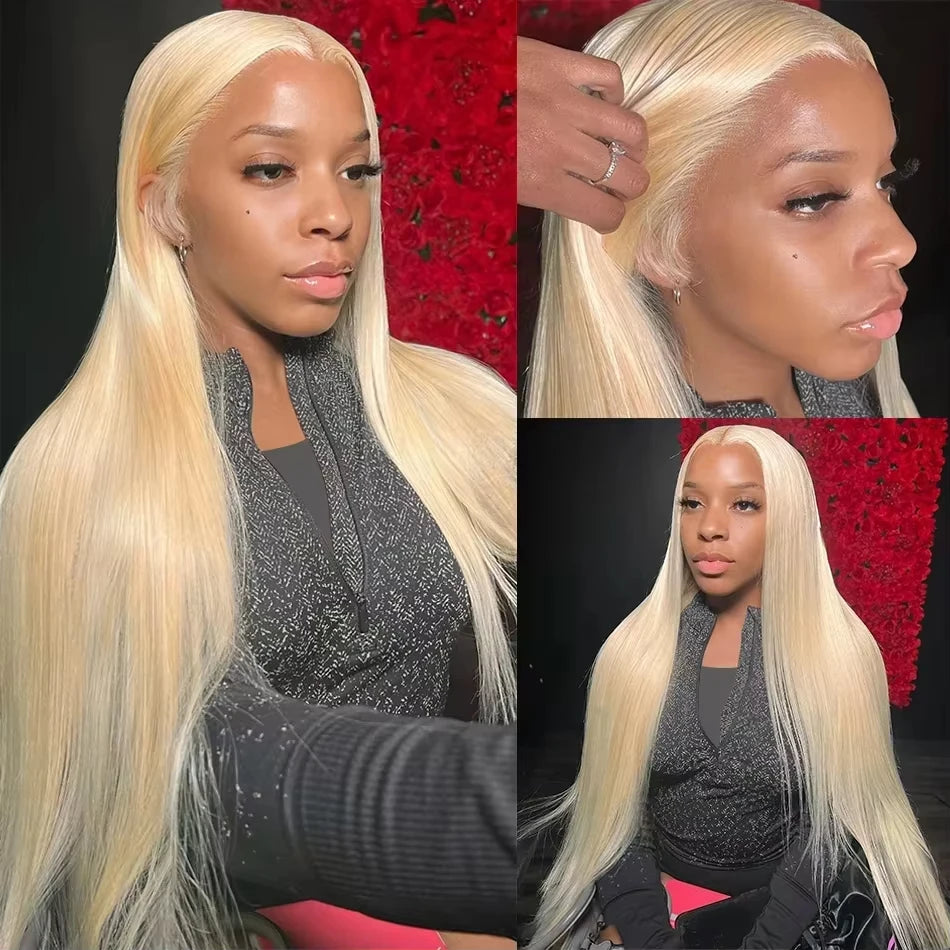 613 Blonde Bone Straight Human Hair Wigs 13x6 HD Transparent Lace Frontal Lace 250 Density Brazilian Pre Plucked Front Wigs