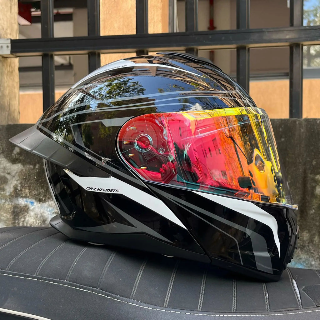 ORZ Motorcycle Helmet Dual Visor Modular Flip Up Full Face Helmet Cascos Para Moto Motocross Night Vision Lens DOT Approved