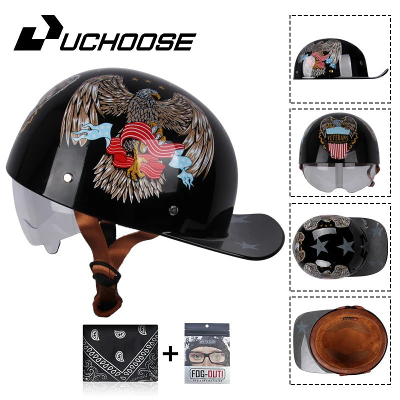 Uchoose Baseball Cap Helmet Motorcycle Vintage Retro Helmets Summer Open Face Scooter Cruiser Chopper Gangster DS Men Women Kid