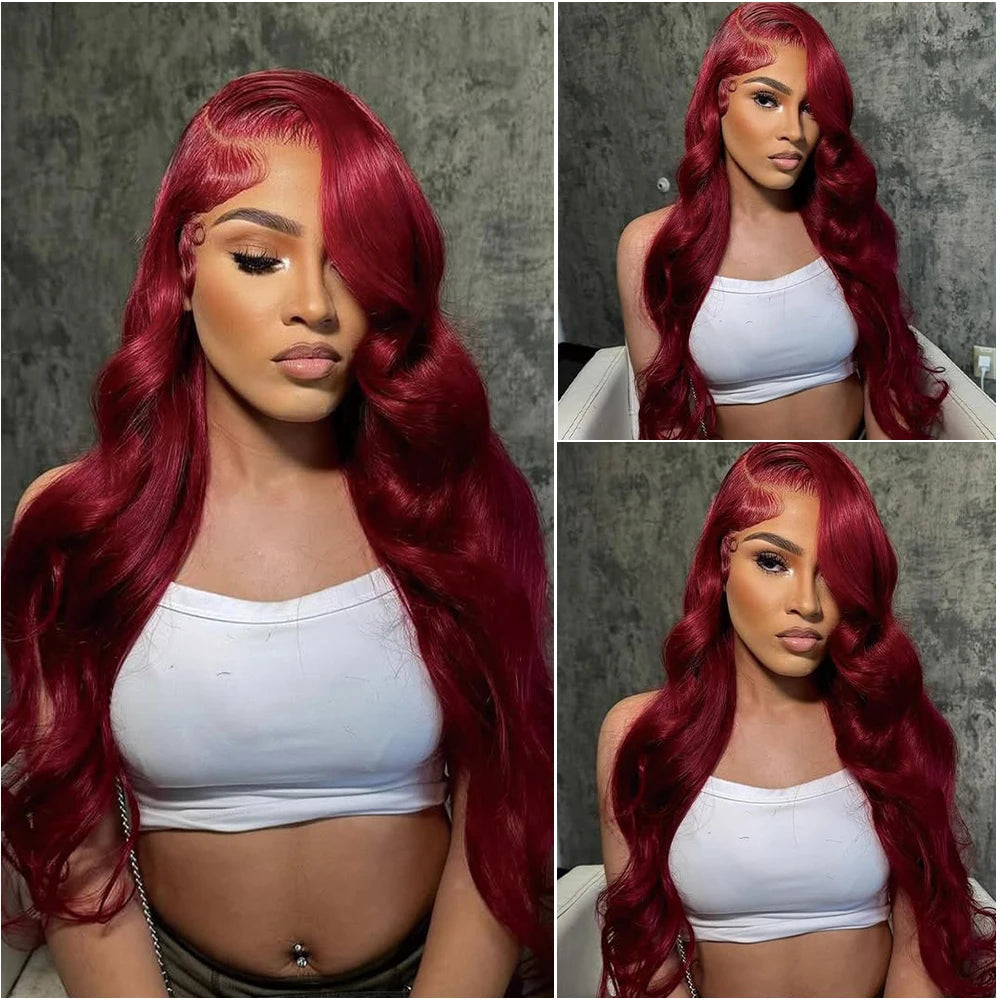 Burgundy Colored 13x4 HD Body Wave Lace Front Wig Human Hair 99J Red 13x6 HD Lace Frontal Wig 200 Density 30 40 Inch Remy Hair