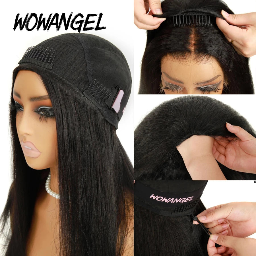 250% Light Yaki Half Wigs Human Hair Invisible Hairline Wear Go Glueless Wigs Yaki Straight 3 In 1 Flip Over Wig Quick Install