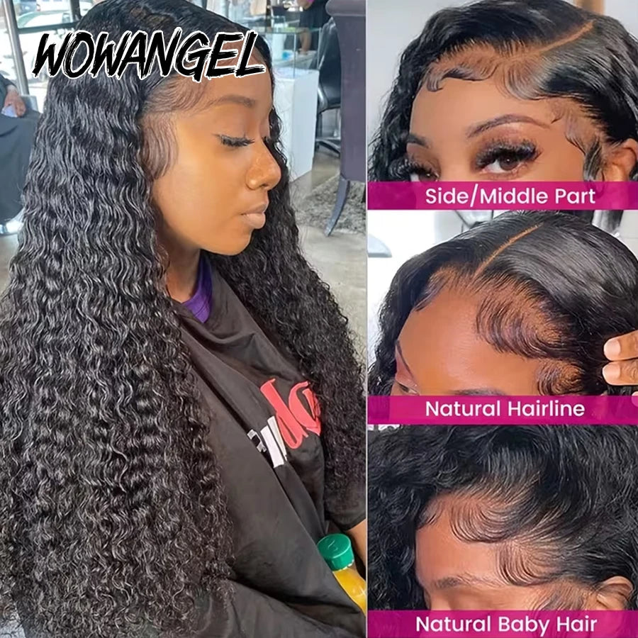 WOWANGEL 250 Density Curly Wigs 13x6 HD Lace Frontal Wig 100% Human Hair Pre Plucked Water Wave Wigs For Women Brazilian Hair
