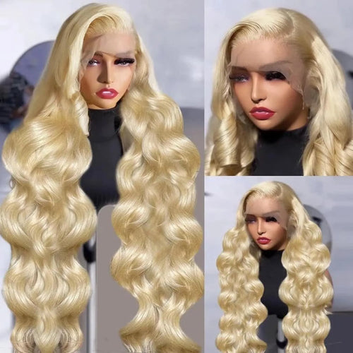 613 Human Hair Wig 13x6 Body Wave Blonde HD Lace Frontal Wig Pre Plucked 13x4 Transparent Lace Front Wigs For Women 200% Density