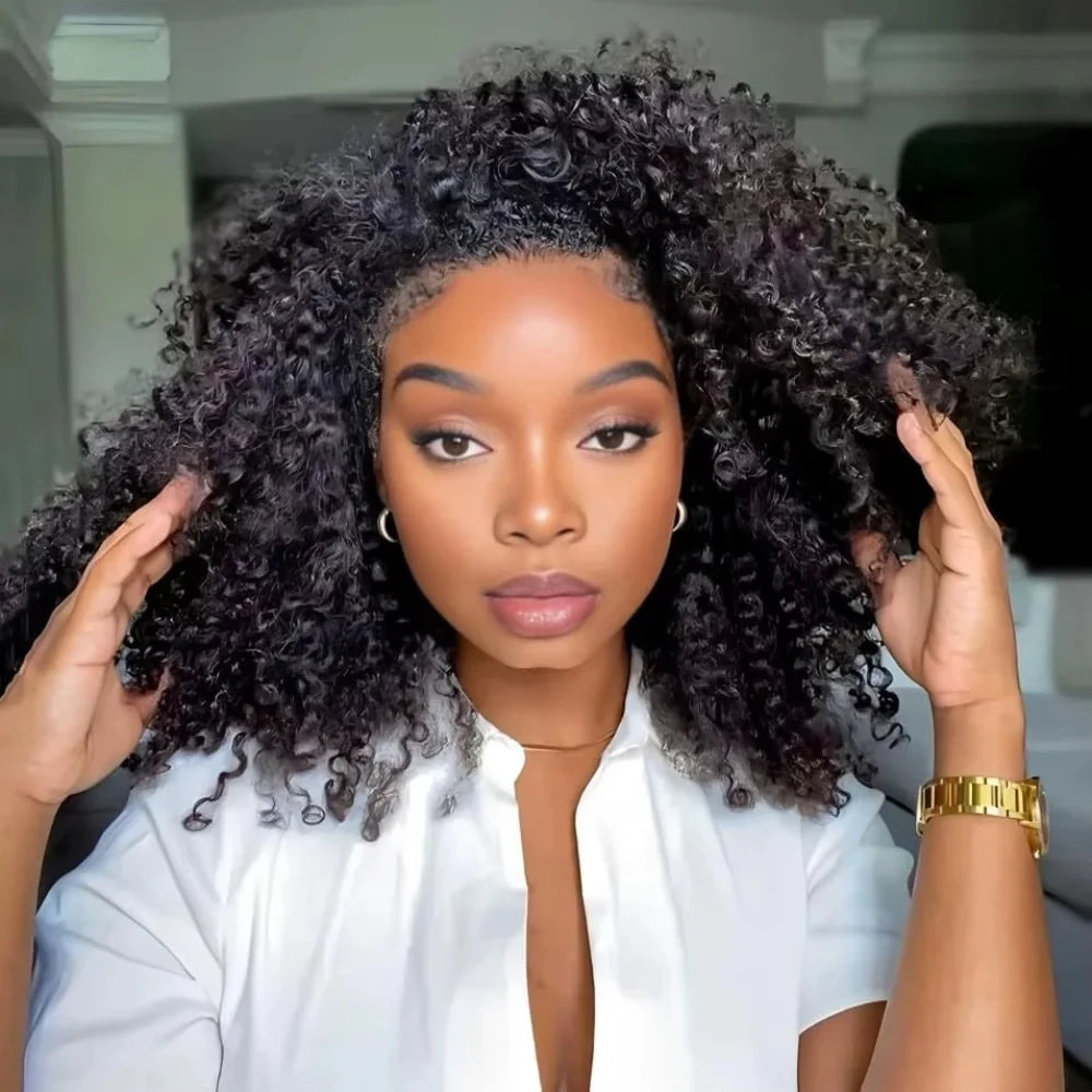 Half Wig 200% Density Remy Hair Headband Wig No Leave Out Curly Human Hair Wigs Upgrade Glueless Clip 3 In 1 Half Wigs For Women