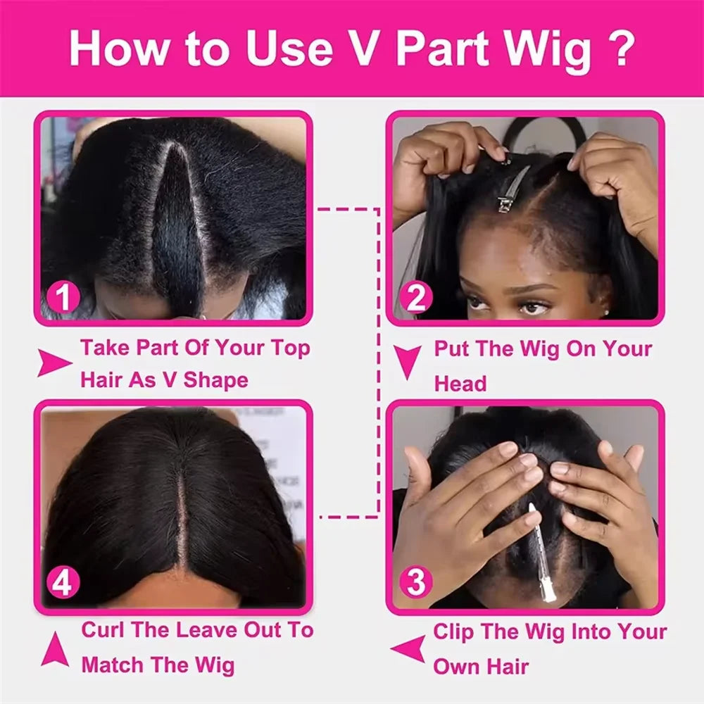 200 Density V Part Wig Human Hair Body Wave With Drawstring Wigs Real Scalp 16-32 Inches V Part Wig Fit For All Head Sizes