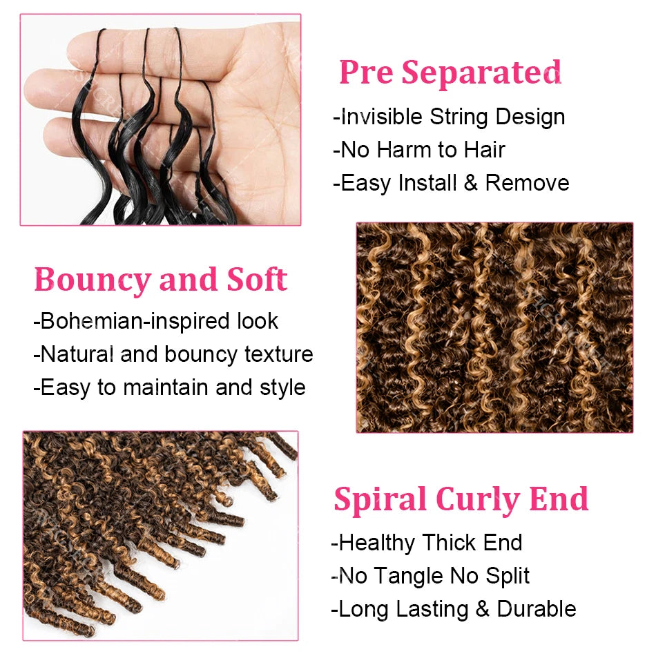 Miracle Knots Burmese Curly Crochet Human Hair Extensions Pre-Separated Knotless Ombre Highlight Feather Crochet Braids Hair