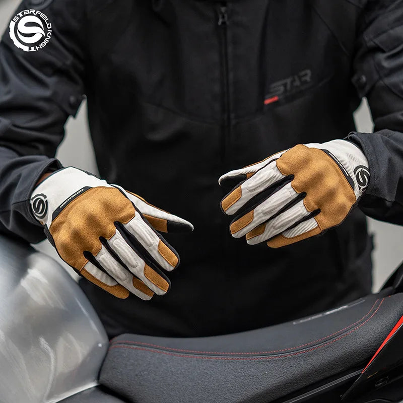 2026 New Motorcycle Riding Gloves Slow Rebound Summer Breathable Thin Retro Men's and Women's Locomotive Gloves