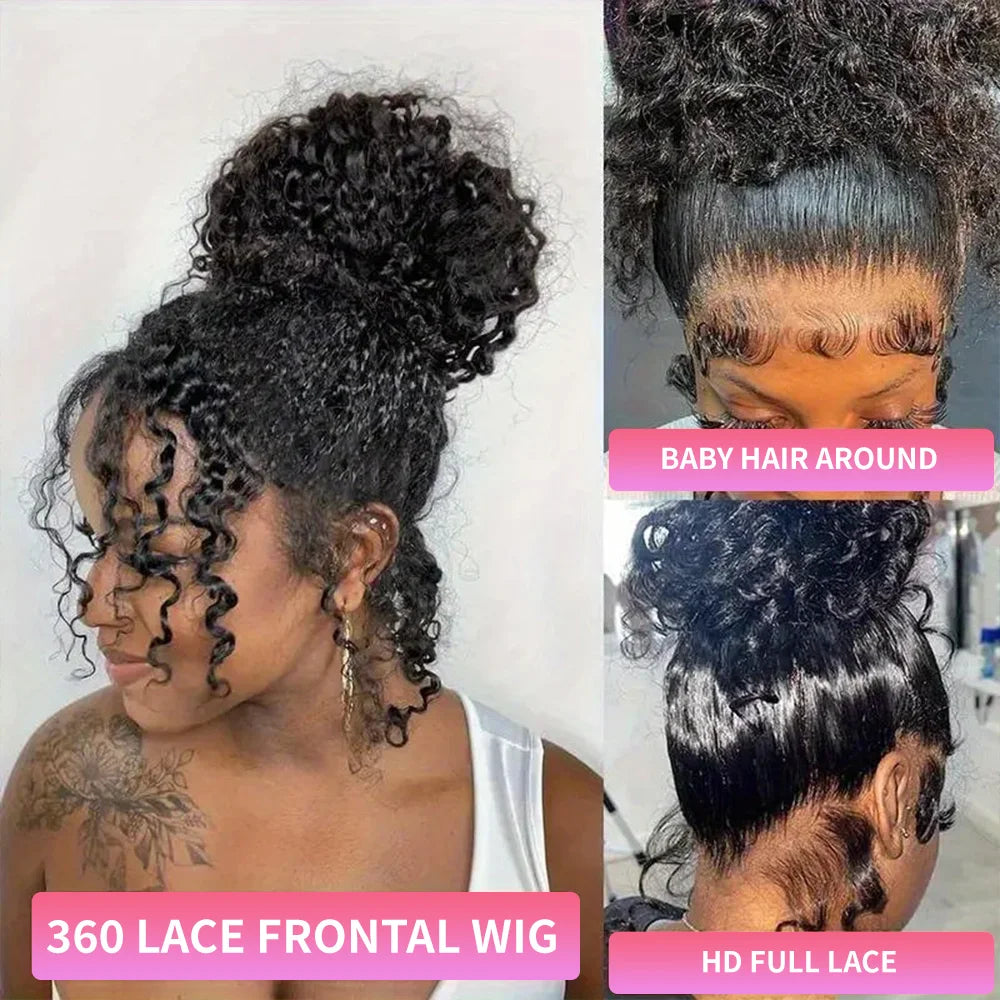 220%Density Human Hair Deep Wave 13x4 13x6 Lace Frontal with Pre-Plucked Hairline Women's 360 HD Lace Front Glueless Curly Wig