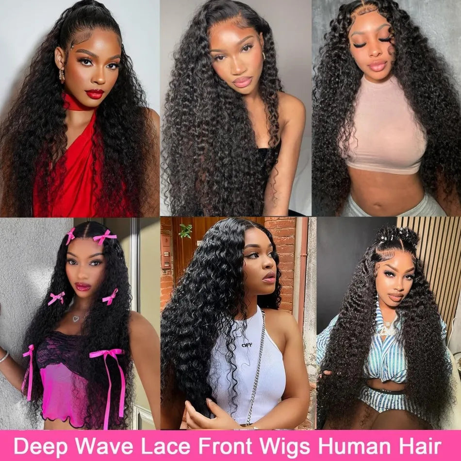 40 Inch Deep Wave Human Hair Wig 13X6 Hd Lace Frontal Wig 250 Density Preplucked Brazilian Hair Water Wave Curly  Lace Front Wig