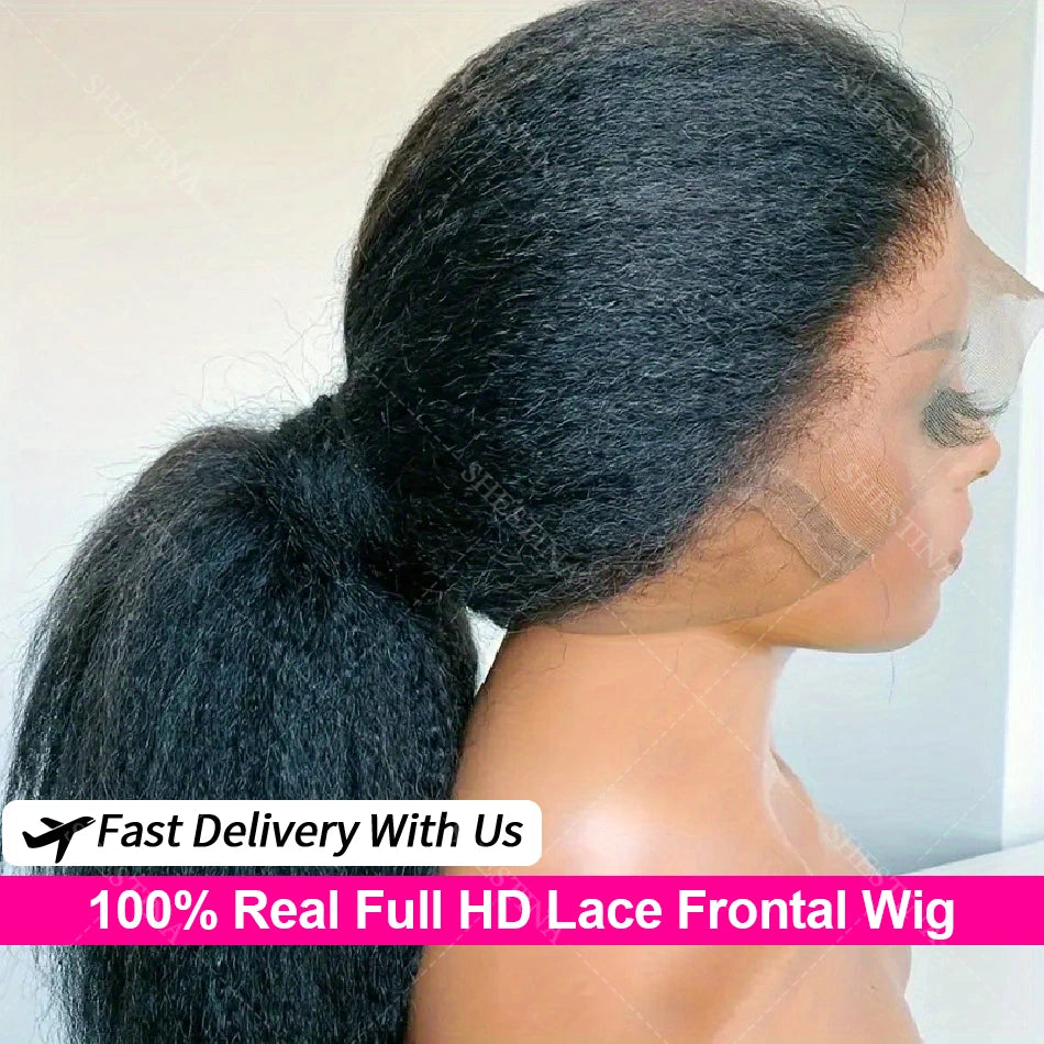 250 Density Kinky Straight Full Lace Frontal Wigs Human Hair for Women Yaki Straight 100% Real Full HD Lace Front Wig Preplucked