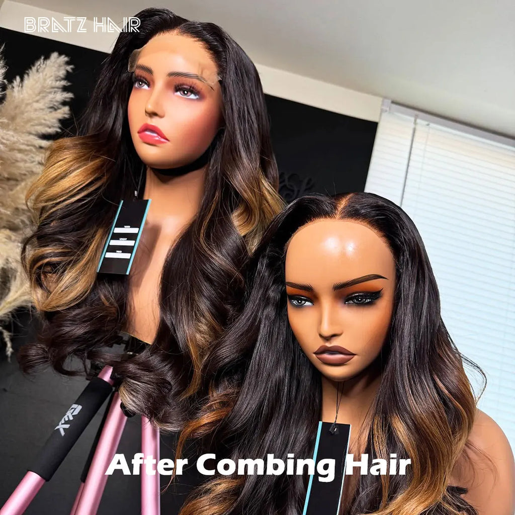 13x4 HD Lace Front Loose Bouncy Curly Wig Human Hair Ombre Highlight P4/27 Bouncy Curly Glueless Wig for Woman Ready to Wear Wig