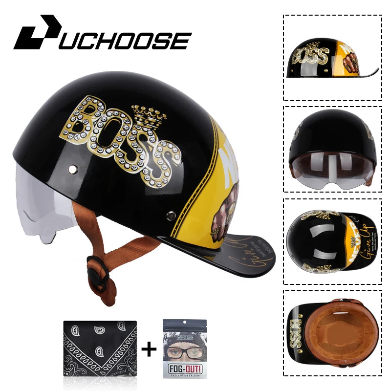Uchoose Baseball Cap Helmet Motorcycle Vintage Retro Helmets Summer Open Face Scooter Cruiser Chopper Gangster DS Men Women Kid