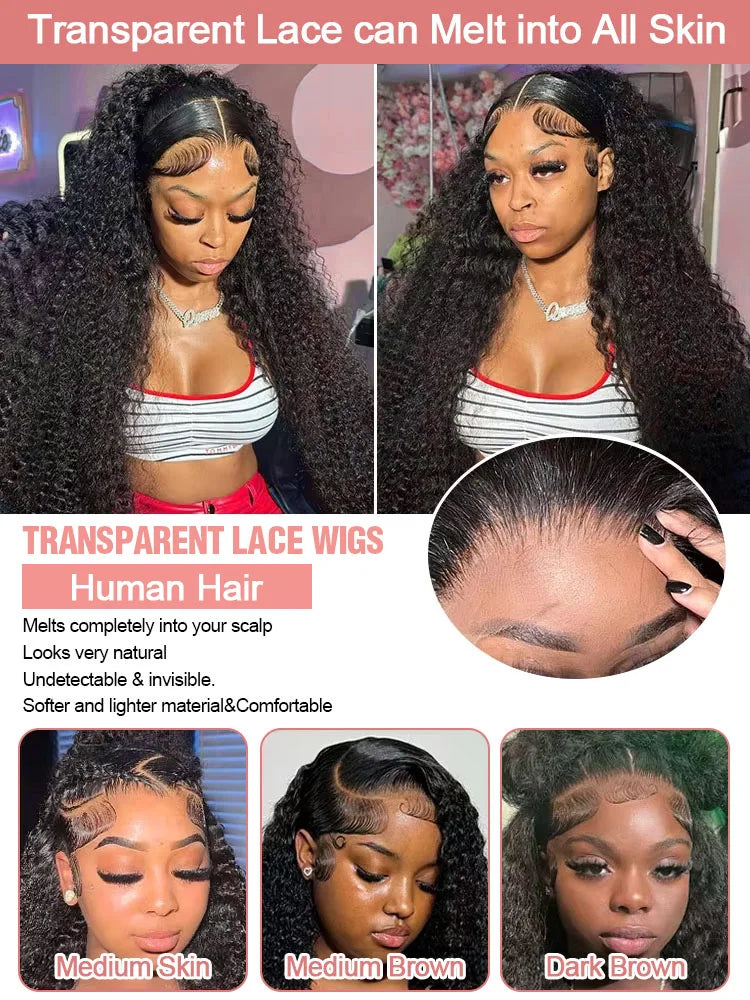 40 Inch Deep Water Wave Lace Front Wigs Deep Curly Wave Lace Brazilian HD Transparent Lace 250 Density Frontal Human Hair Wig